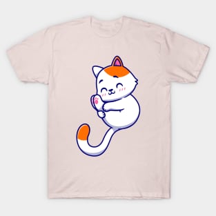 Cute Cat Playing Pow Cartoon T-Shirt